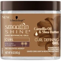 Schwarzkopf Smooth 'N Shine Camellia Oil & Shea Butter Curl Defining Gel, 16 Oz